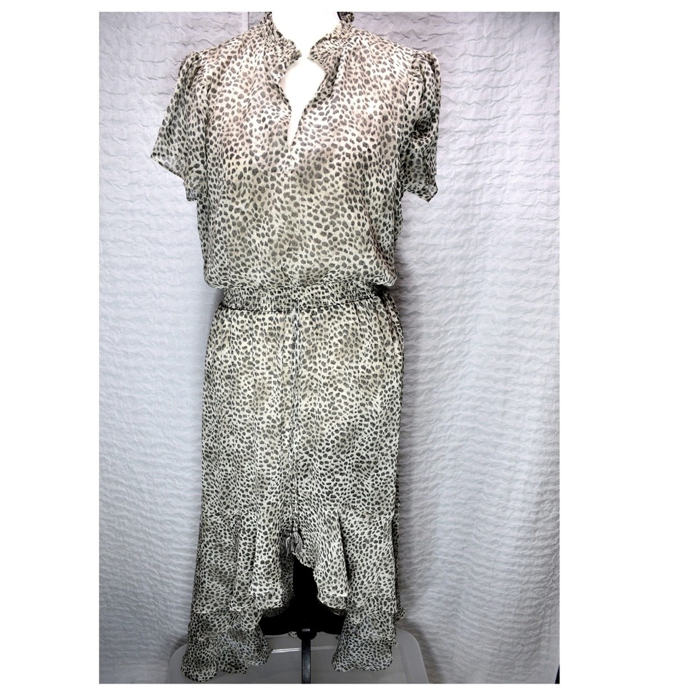 Lovestitch Leopard Print High Low Maxi Dress Brown Tan Smocked Waist Medium